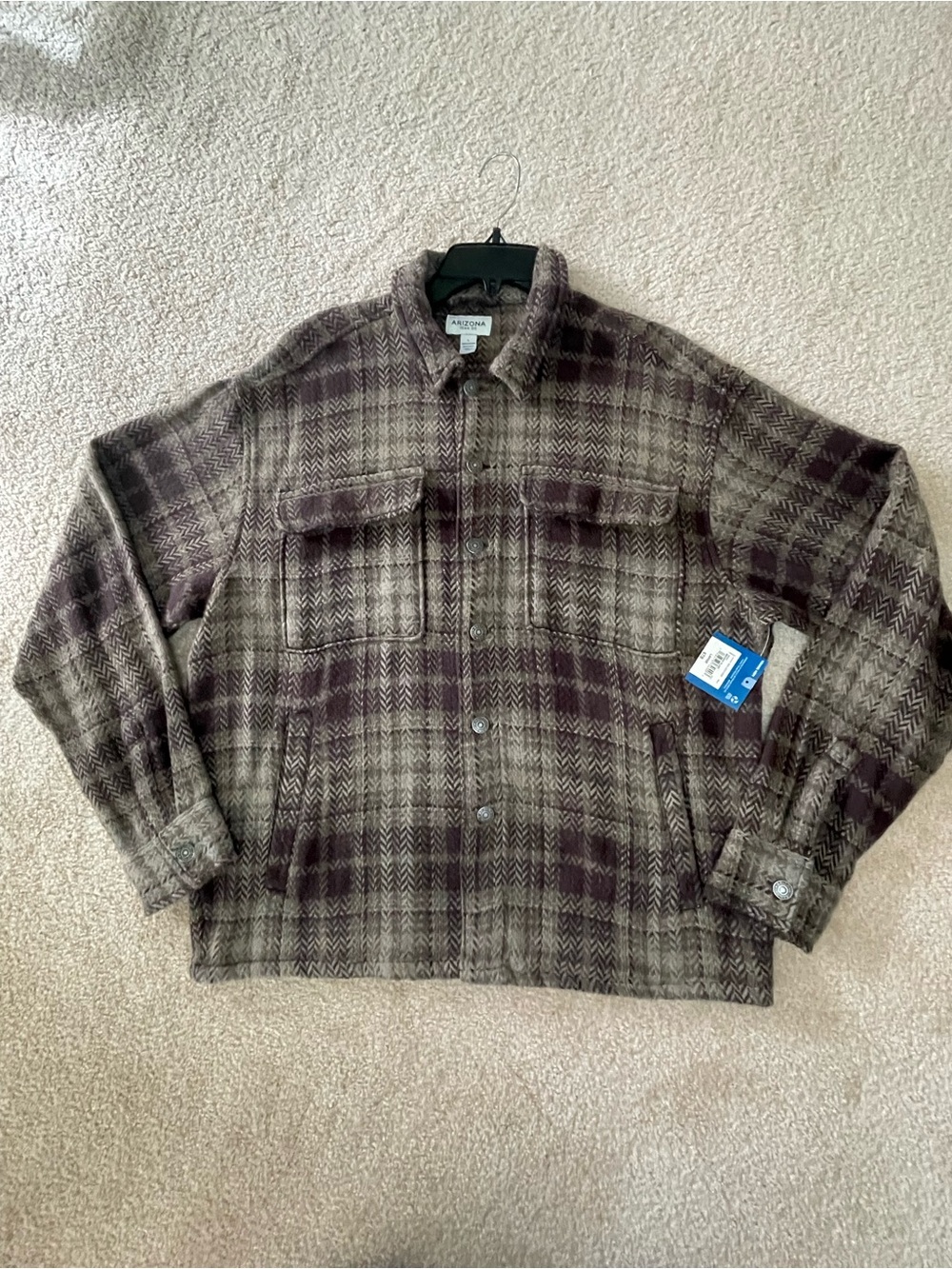 NWT Arizona Jean Co Mens Brown Plaid Shacket Shirt Jacket Size Large MSRP $78